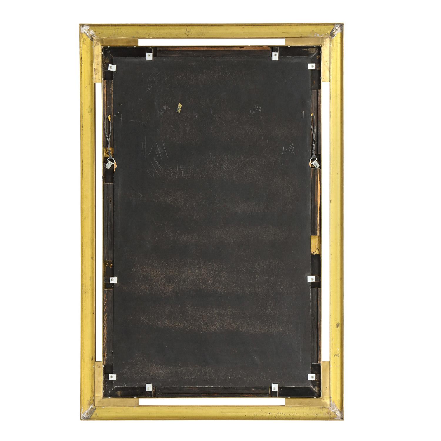 Modern Artisan Mirror with Double Frame in Polished Brass 1970s For Sale