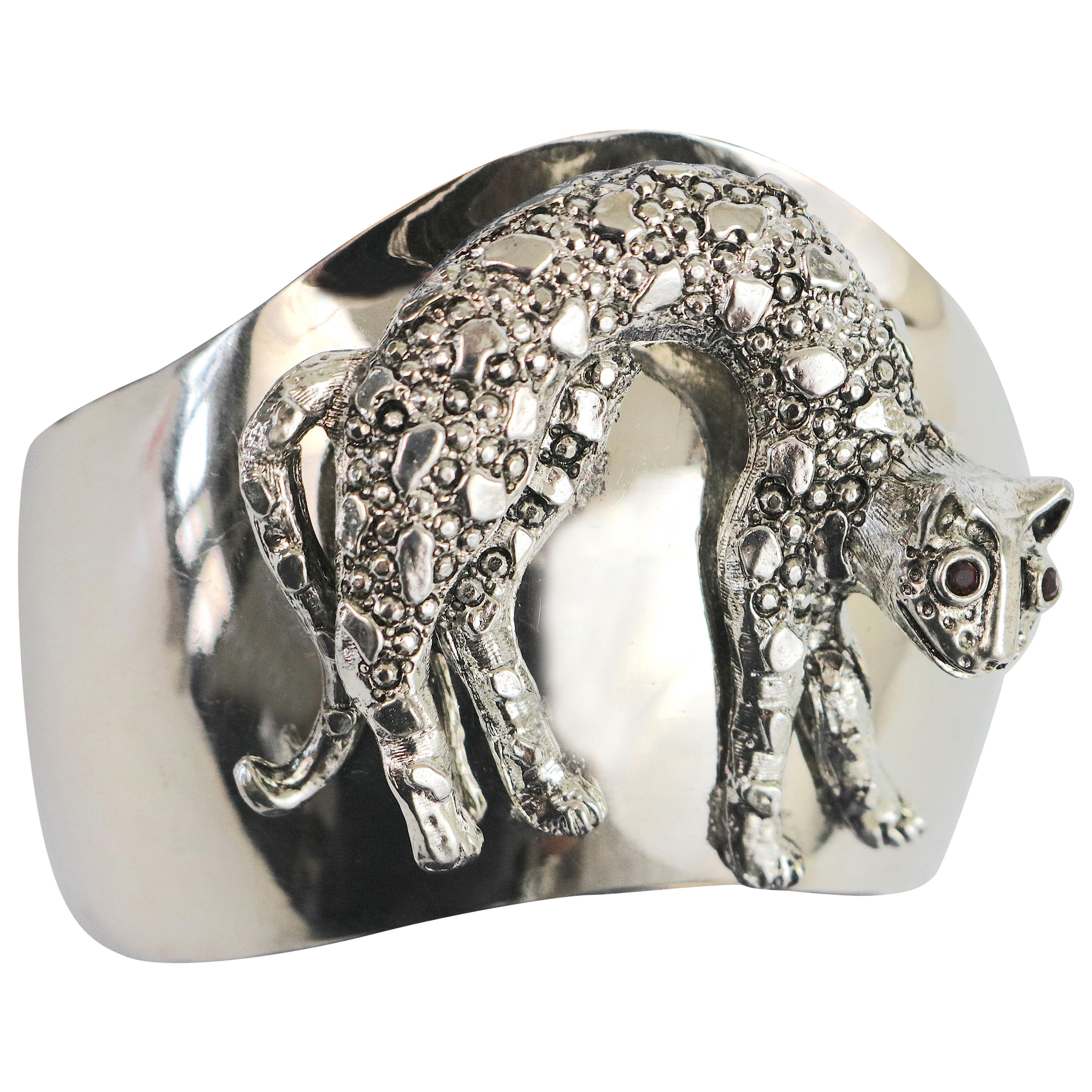 Artisan Modern Silver Plate 
Cat
 Cuff Bracelet For Sale