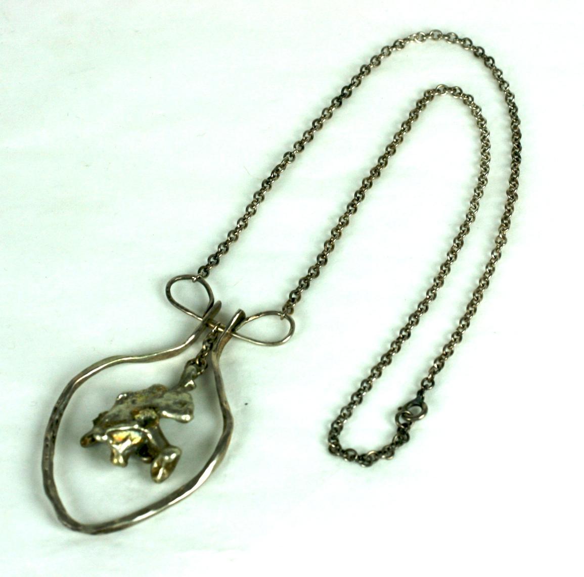 Artisan Modernist Silver Necklace For Sale 1