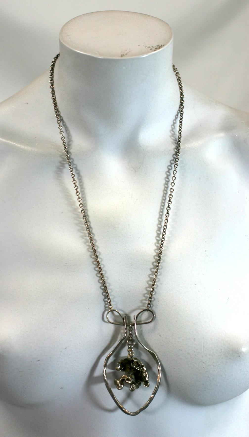 Artisan Modernist Silver Necklace For Sale 2