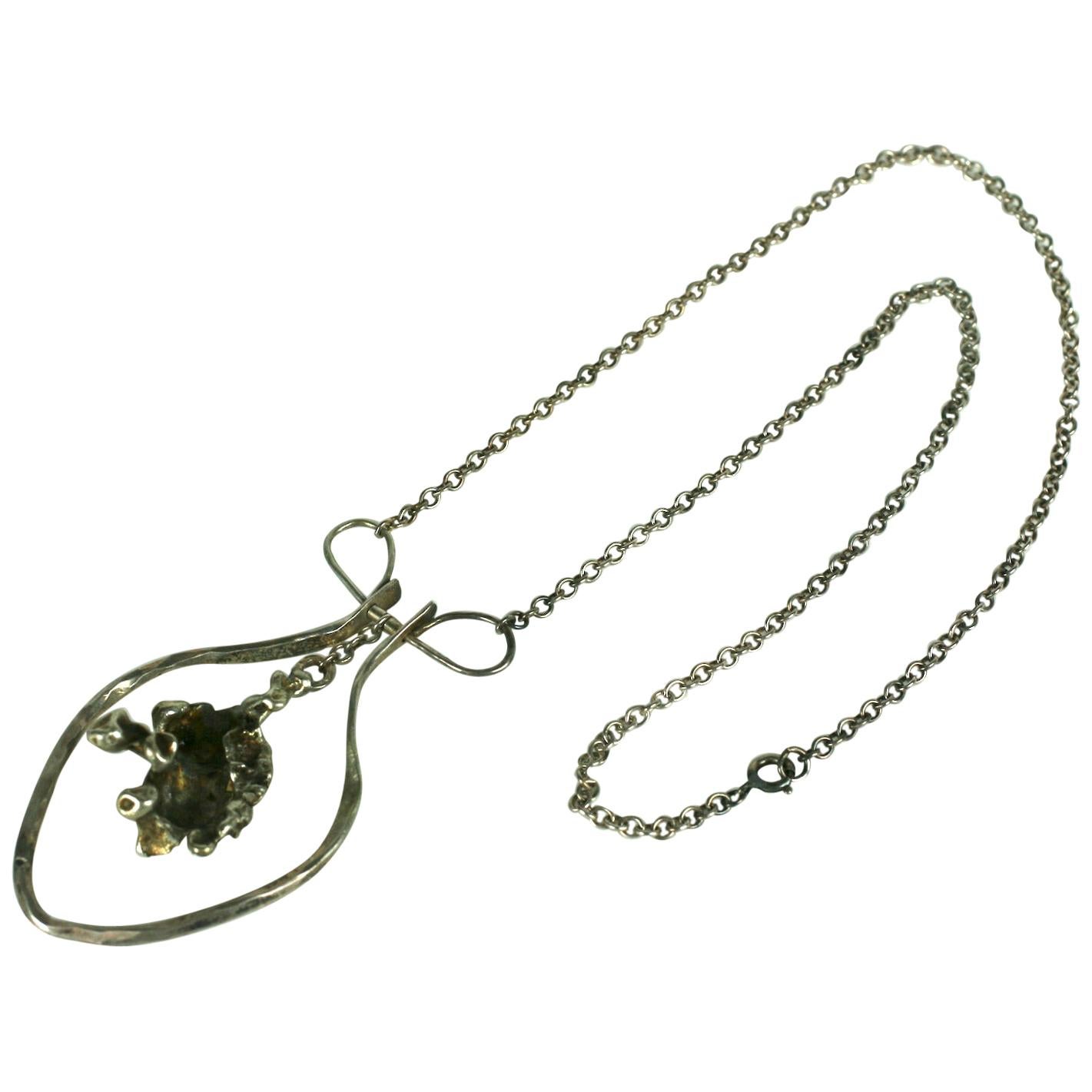 Artisan Modernist Silver Necklace For Sale