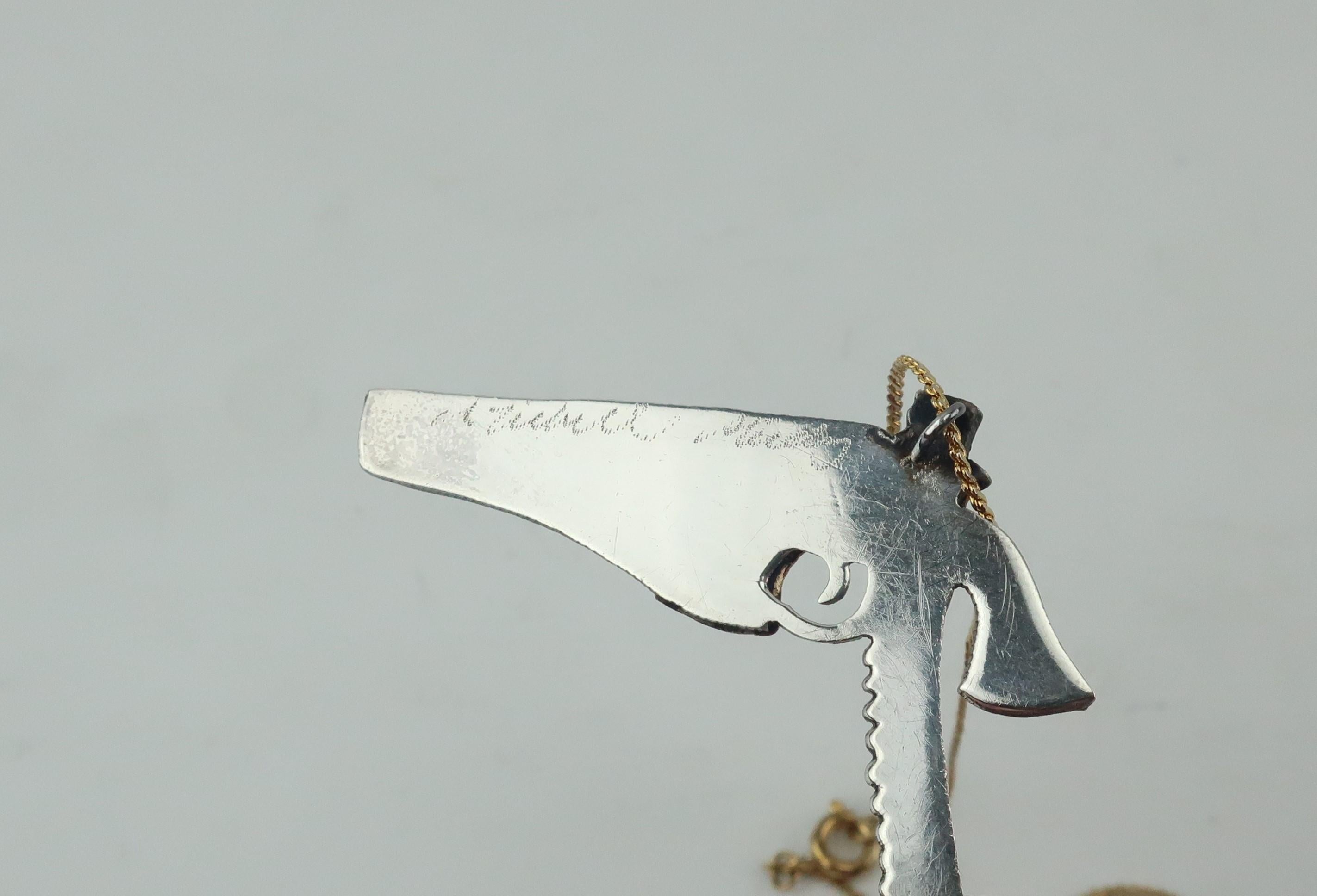 Artisan Modernist Sterling Silver Gun Pendant Necklace 6