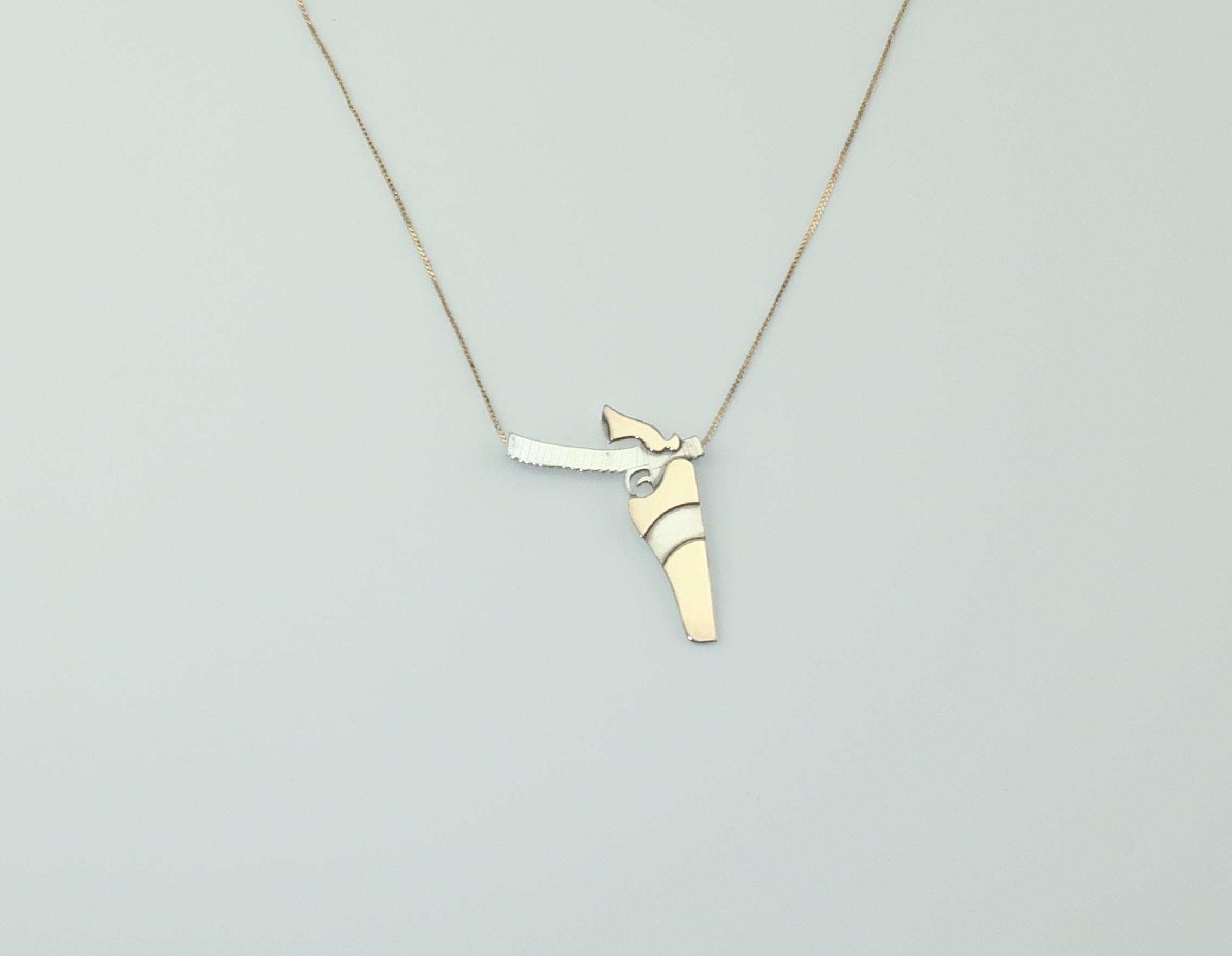 Artisan Modernist Sterling Silver Gun Pendant Necklace In Good Condition In Atlanta, GA