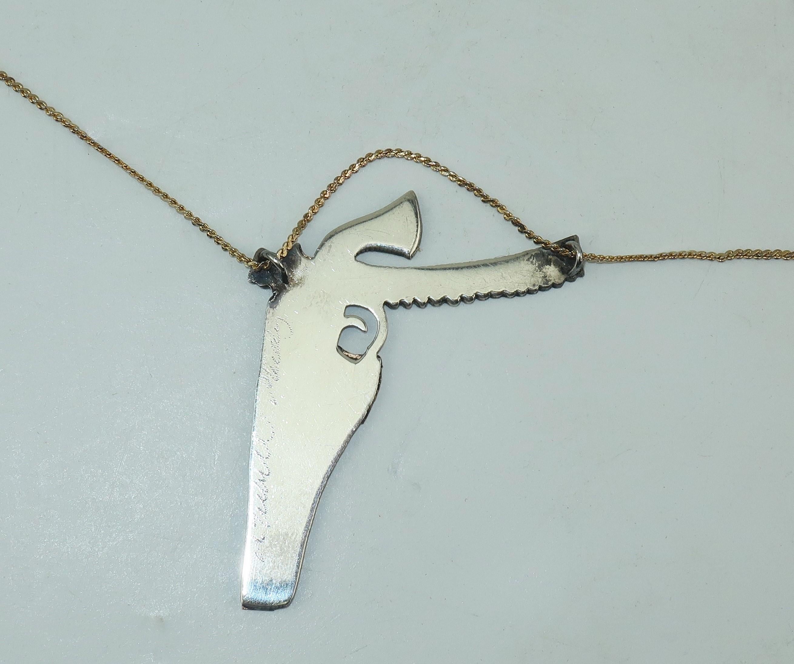 Artisan Modernist Sterling Silver Gun Pendant Necklace 4