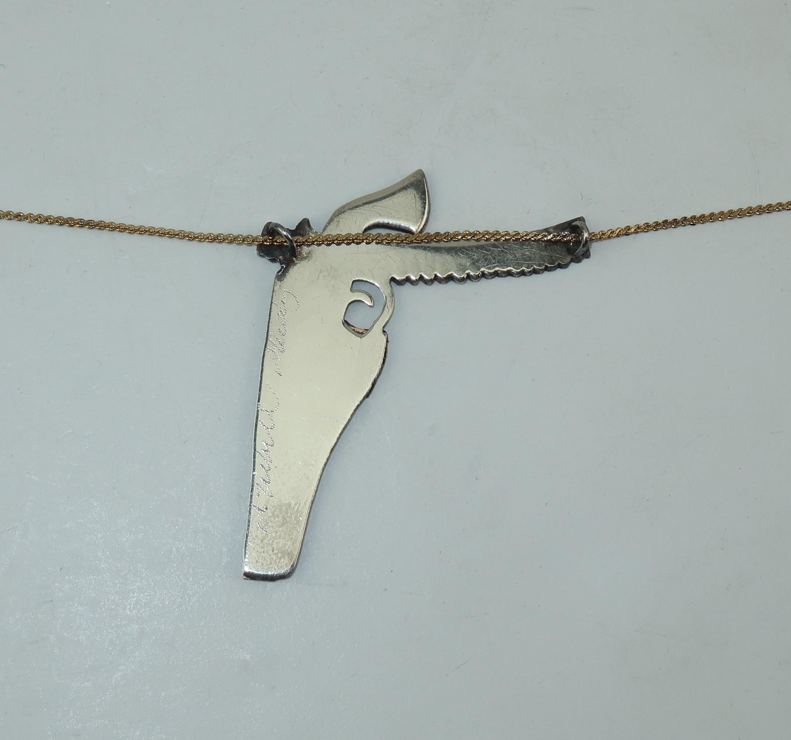 Artisan Modernist Sterling Silver Gun Pendant Necklace 5
