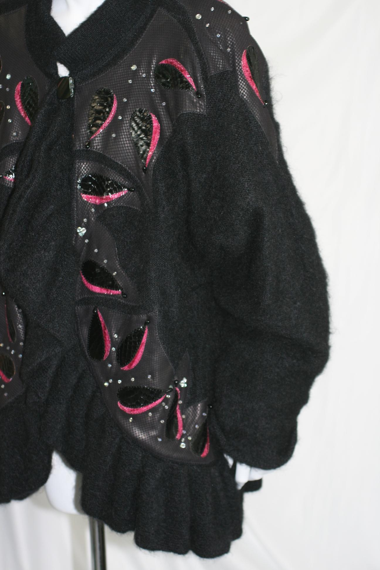 Black Artisan Mohair and Snakeskin Sweater Jacket, U.K. For Sale