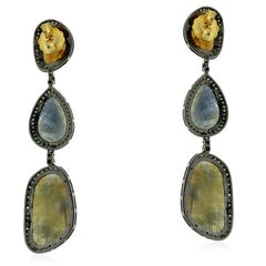 Artisan Multi-Tone Sapphire & Diamond Triple Drop Earrings