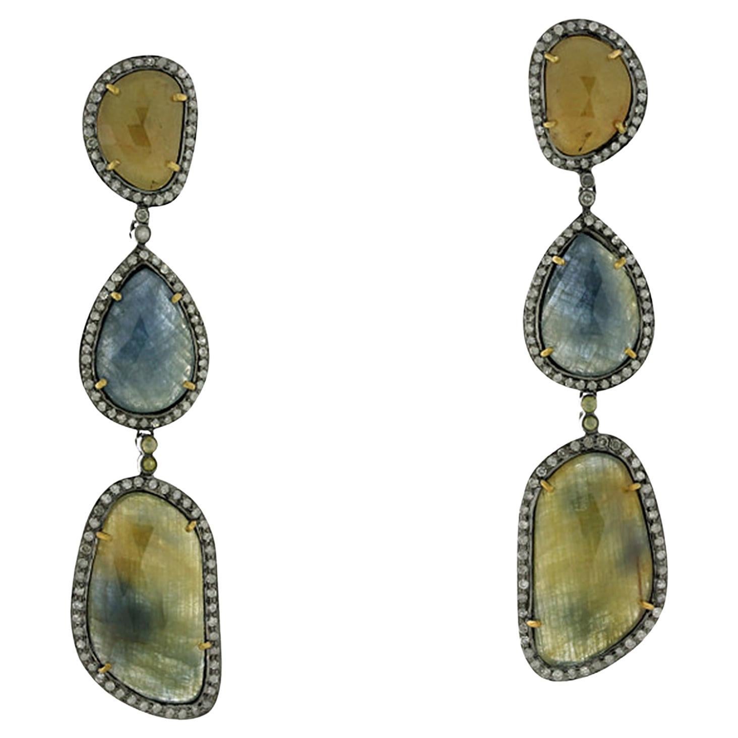 Artisan Multi-Tone Sapphire 
Diamond Triple Drop Earrings