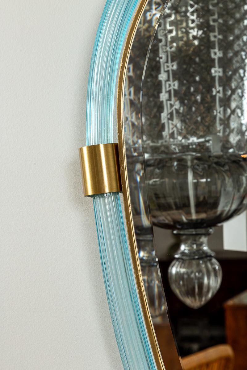Miroir Torchère ovale en aigue-marine soufflée par l'artisan Murano, Contemporary Bon état - En vente à Westport, CT