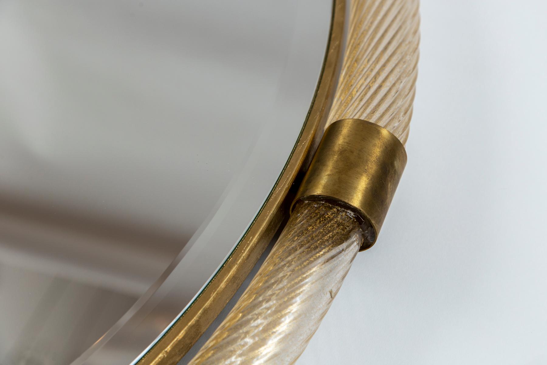 Italian Artisan Murano Blown Gold Round Torchere Mirror, Contemporary