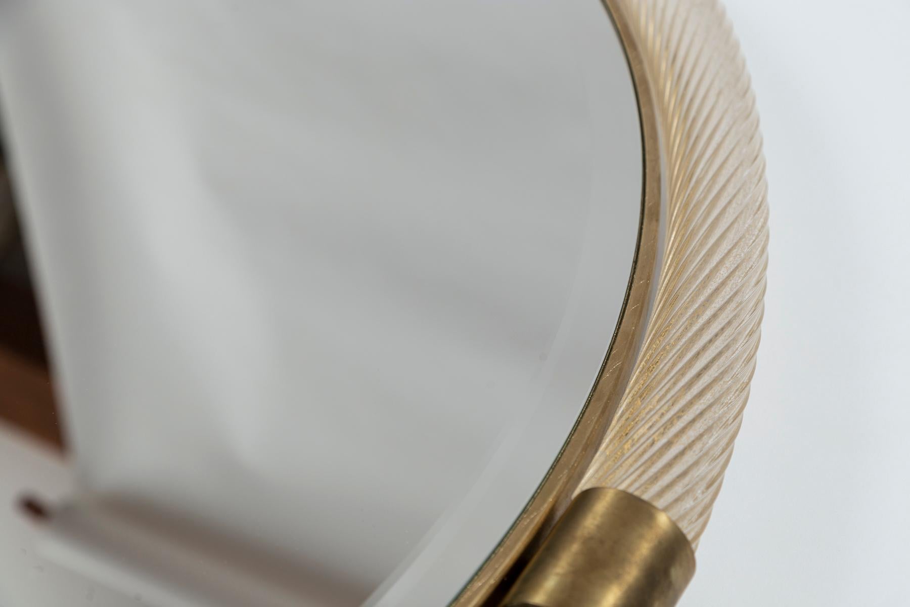 Artisan Murano Blown Gold Round Torchere Mirror, Contemporary In New Condition In Westport, CT