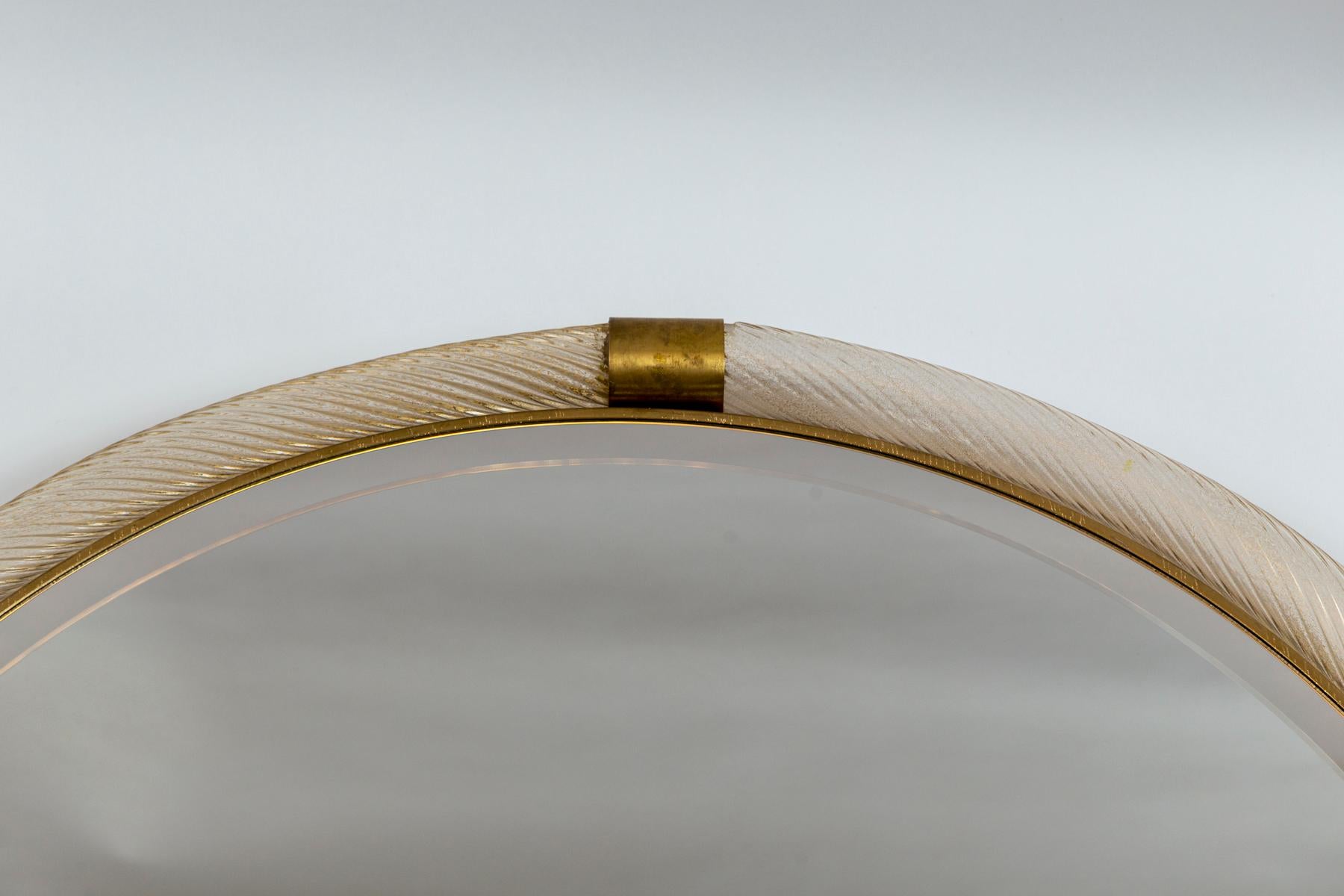 Blown Glass Artisan Murano Blown Gold Round Torchere Mirror, Contemporary