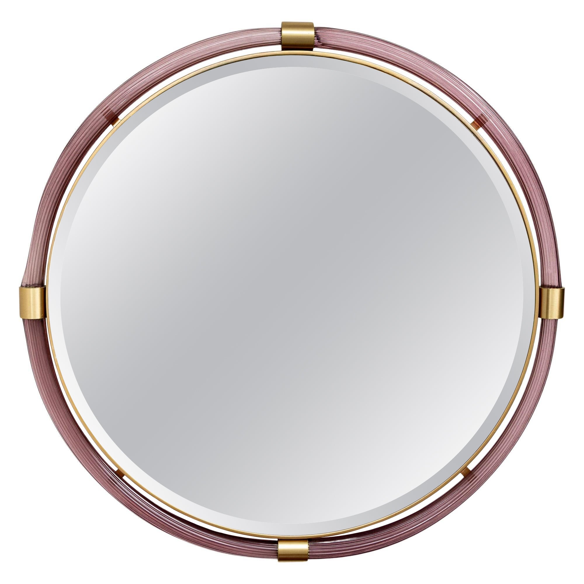 Artisan Murano Blown Plum Round  Mirror For Sale