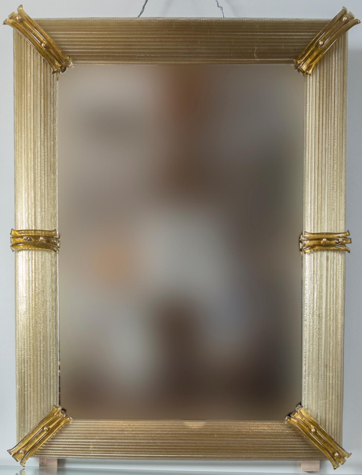 Lovely custom artisan blown taupe glass framed mirrors, frame comprised of long blown twisting straw rods
Weight approx 60 lbs, (crate to ship provided )
Date: Contemporary
Origin: Murano, Italy
Condition: Excellent
Dimensions: 38 1/2” long x