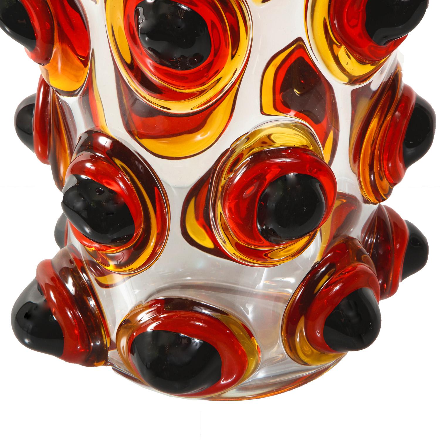 Artisan Murano Clear and Amber Art Glass Vase 2021 In New Condition For Sale In New York, NY