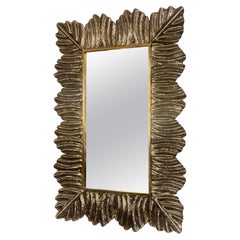 Artisan Murano Glass Leaf Mirror with Brass Adornments, Made to Order