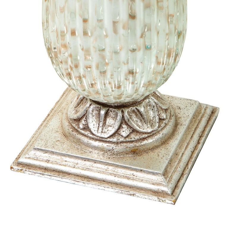 Artisan Murano Glass Table Lamp with Silver Leaf Accents In Good Condition For Sale In New York, NY