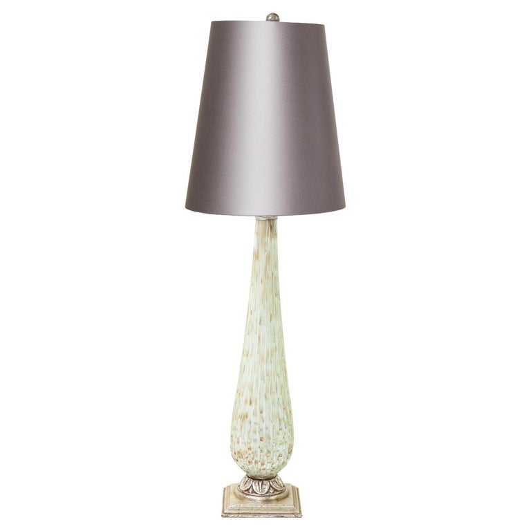Artisan Murano Glass Table Lamp with Silver Leaf Accents For Sale