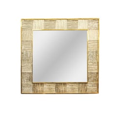 Artisan Murano Glass Tile and Brass Framed Mirror