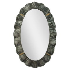 Artisan Murano Glass Tile Framed Mirror with Brass Details.