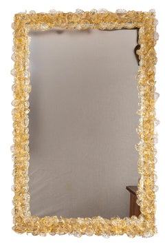 Artisan Murano Gold Blown Floral Mirror, Contemporary