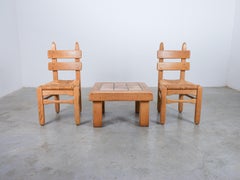 Artisan Oak Terracotta Tiles Coffee or Outdoor Table, France, 1950