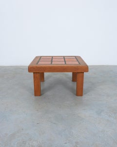 Artisan Oak Terracotta Tiles Coffee or Outdoor Table, France, 1950