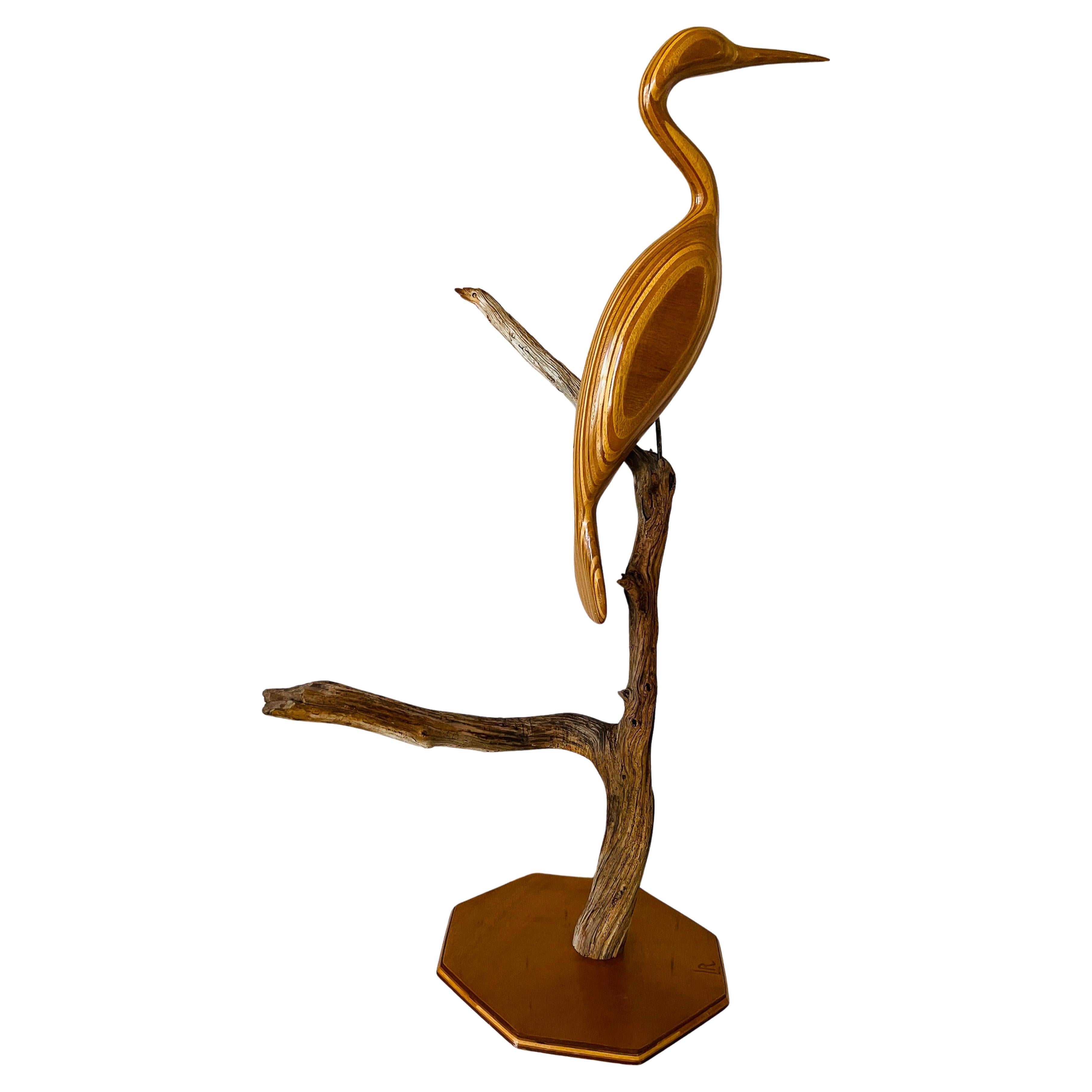 Kunsthandwerkliche Heron-Skulptur aus Olivenholz, Organische Moderne