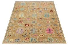 Artisan Oushak-Inspired Hand-Knotted Modern Wool Rug Pastel Geometric Design