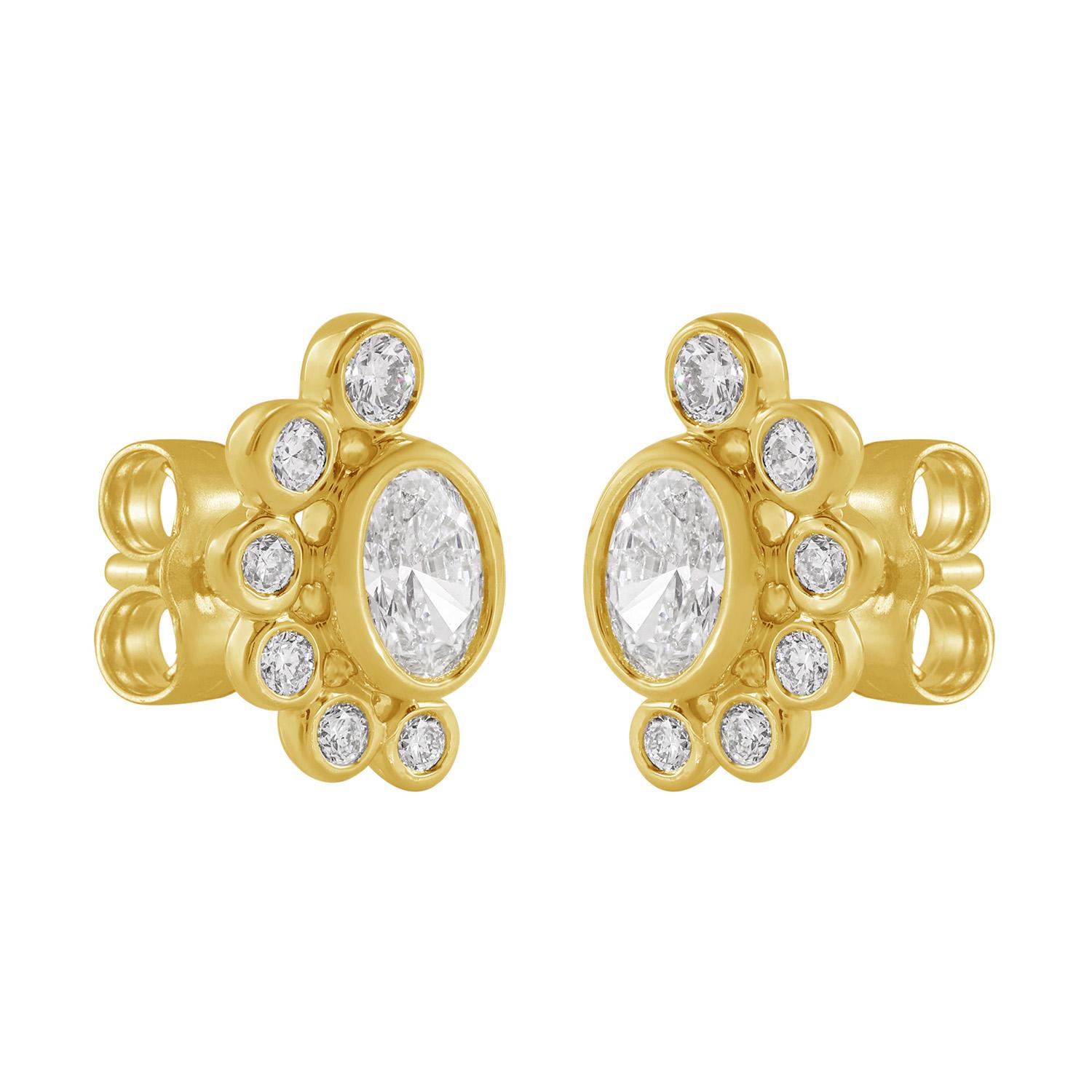 Artisan Boucles d'oreilles artisanales contemporaines en or jaune 14K avec diamant de taille ovale en vente