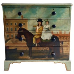 Artisan Painted Chest of Drawers Dresser Antique 19th Century Painted