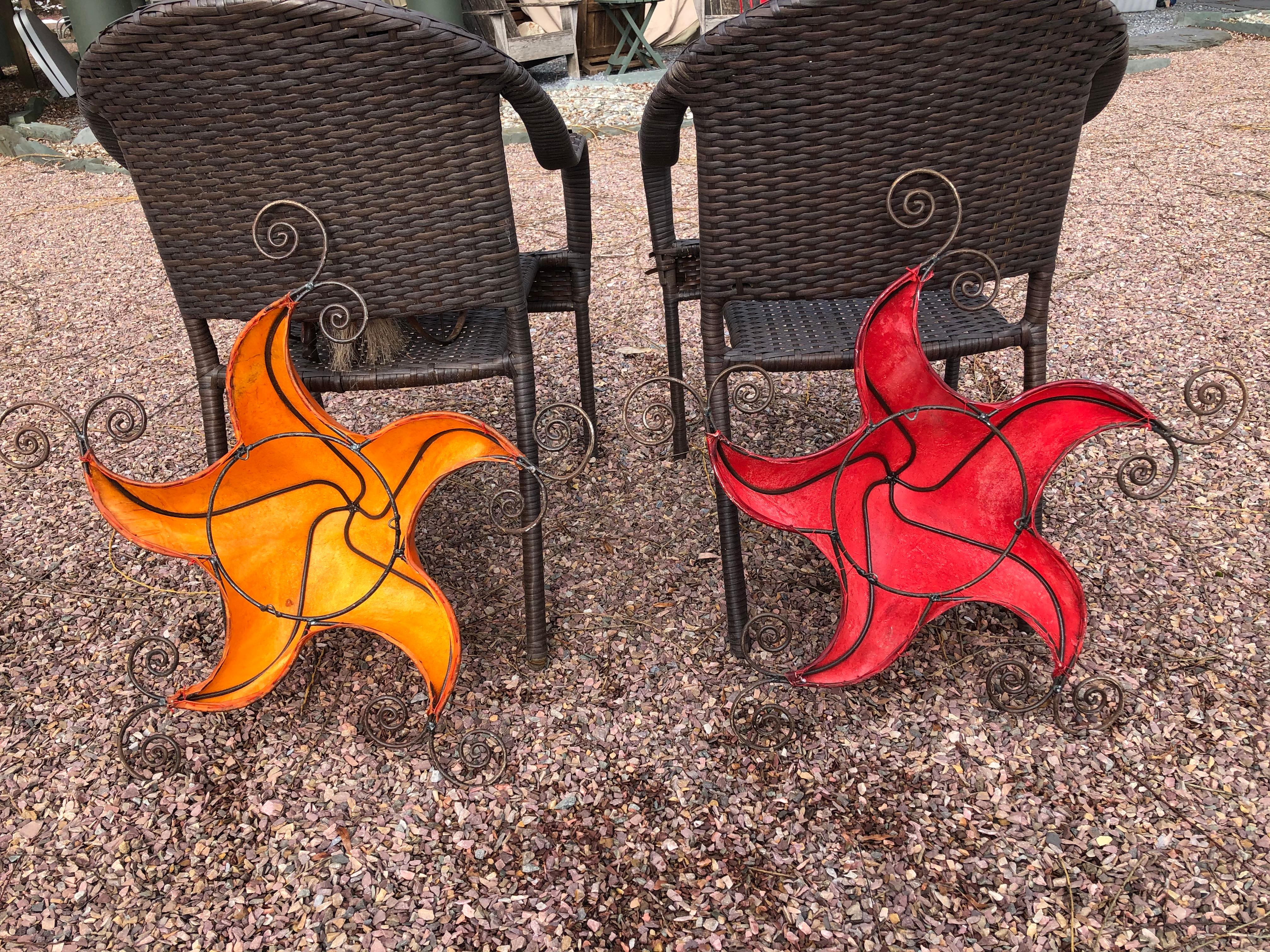 Artisan Pair of Arts & Crafts Handcrafted Leather Star Light Ornaments 6