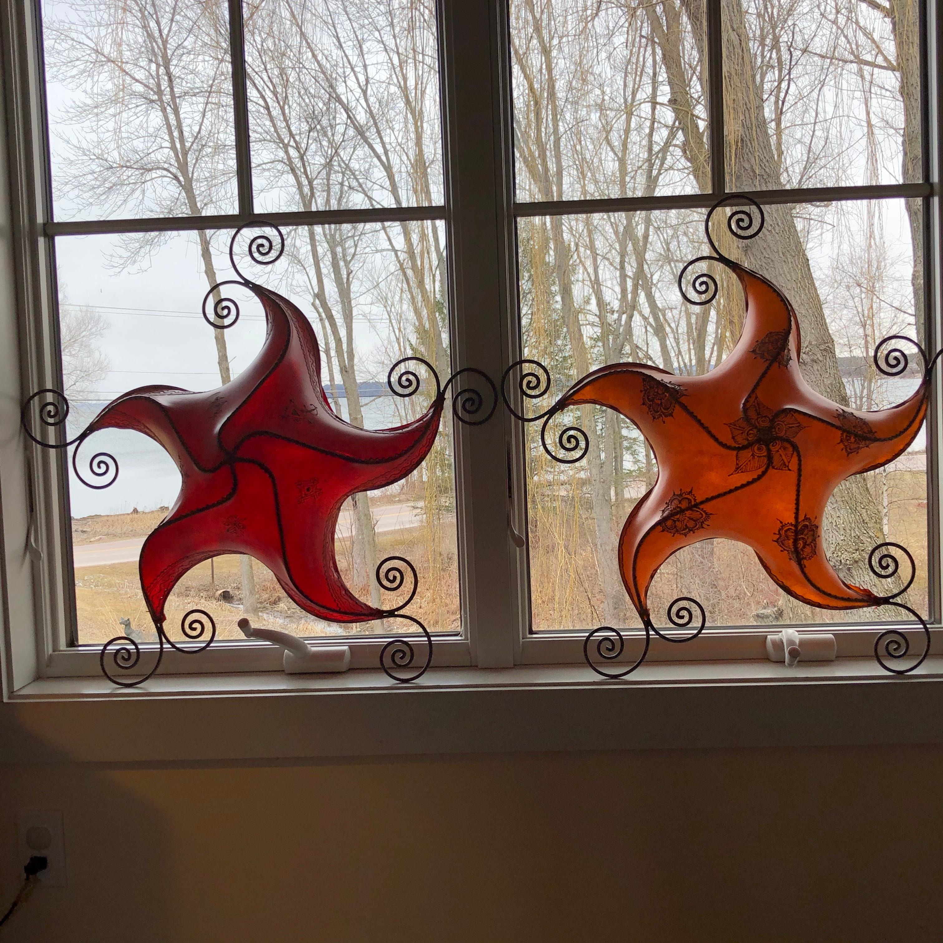 Artisan Pair of Arts & Crafts Handcrafted Leather Star Light Ornaments 10