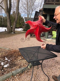 Artisan Pair of Arts & Crafts Handcrafted Leather Star Light Ornaments