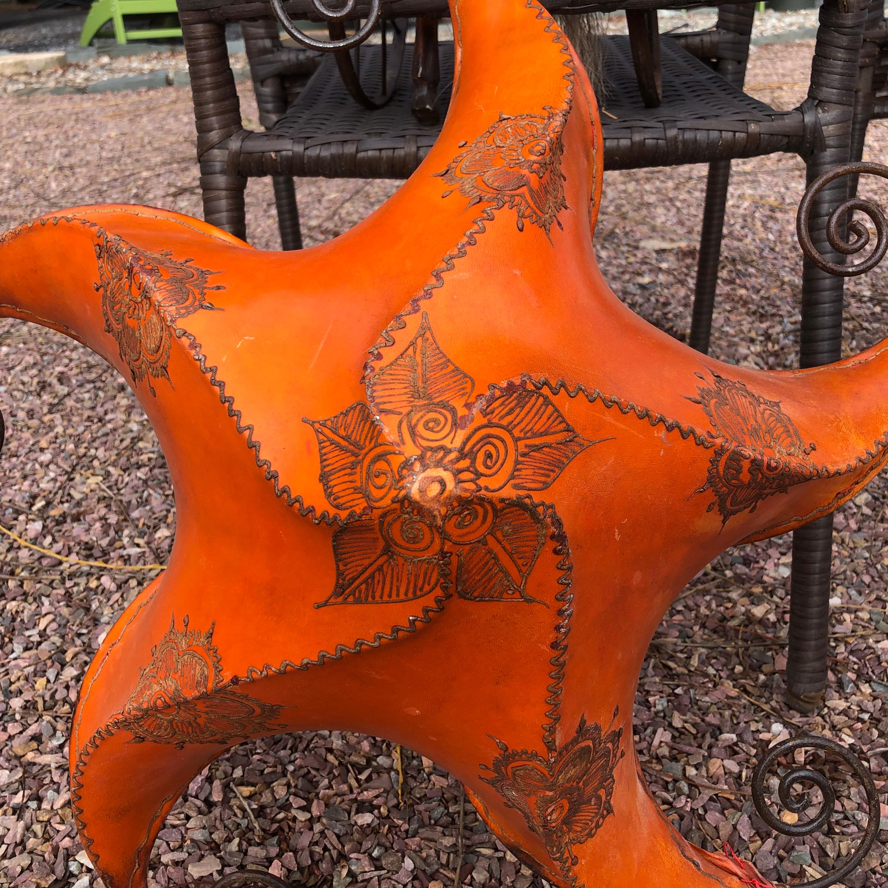 Artisan Pair of Arts & Crafts Handcrafted Leather Star Light Ornaments In Good Condition In South Burlington, VT