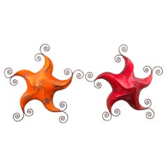 Artisan Pair of Arts & Crafts Handcrafted Leather Star Light Ornaments