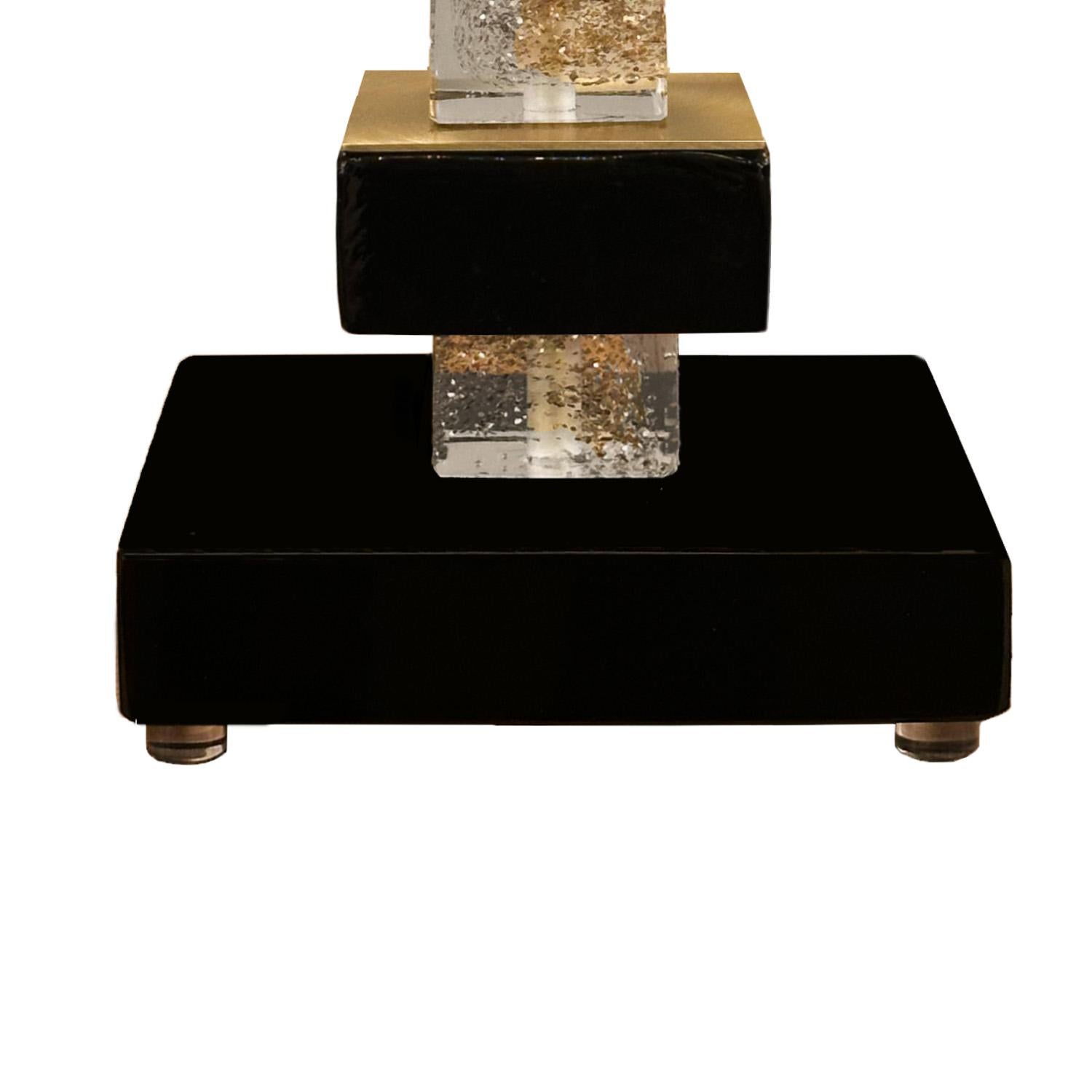 Paire de lampes de table cubiques en verre de Murano noir et transparent Neuf - En vente à New York, NY