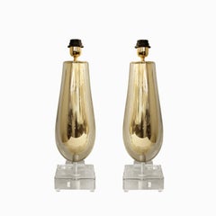 Artisan Pair of Gold Sommerso Glass Table Lamps