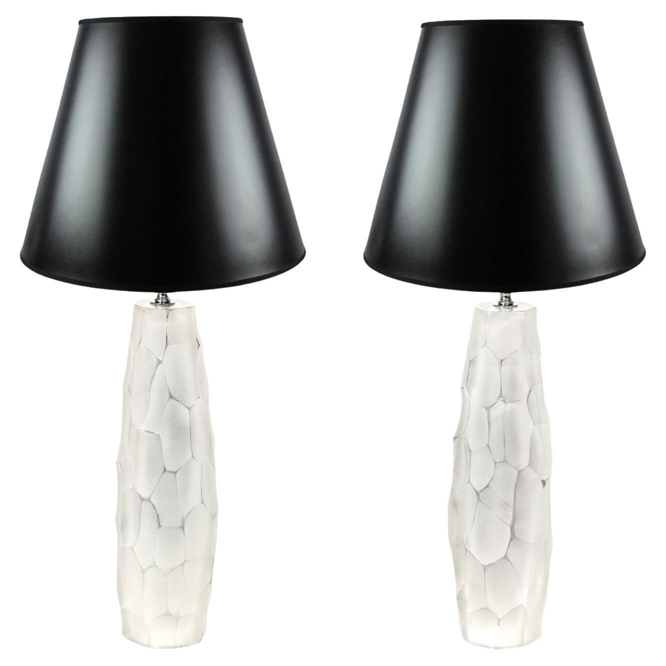 Artisan Pair of "Hammered" Murano Battuto Glass Table Lamps