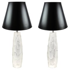 Artisan Pair of "Hammered" Murano Battuto Glass Table Lamps