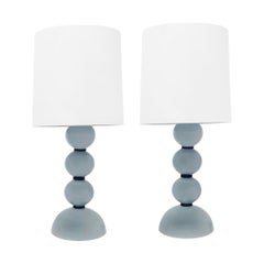 Artisan Pair of Hand-Blown Lattimo Glass Table Lamps