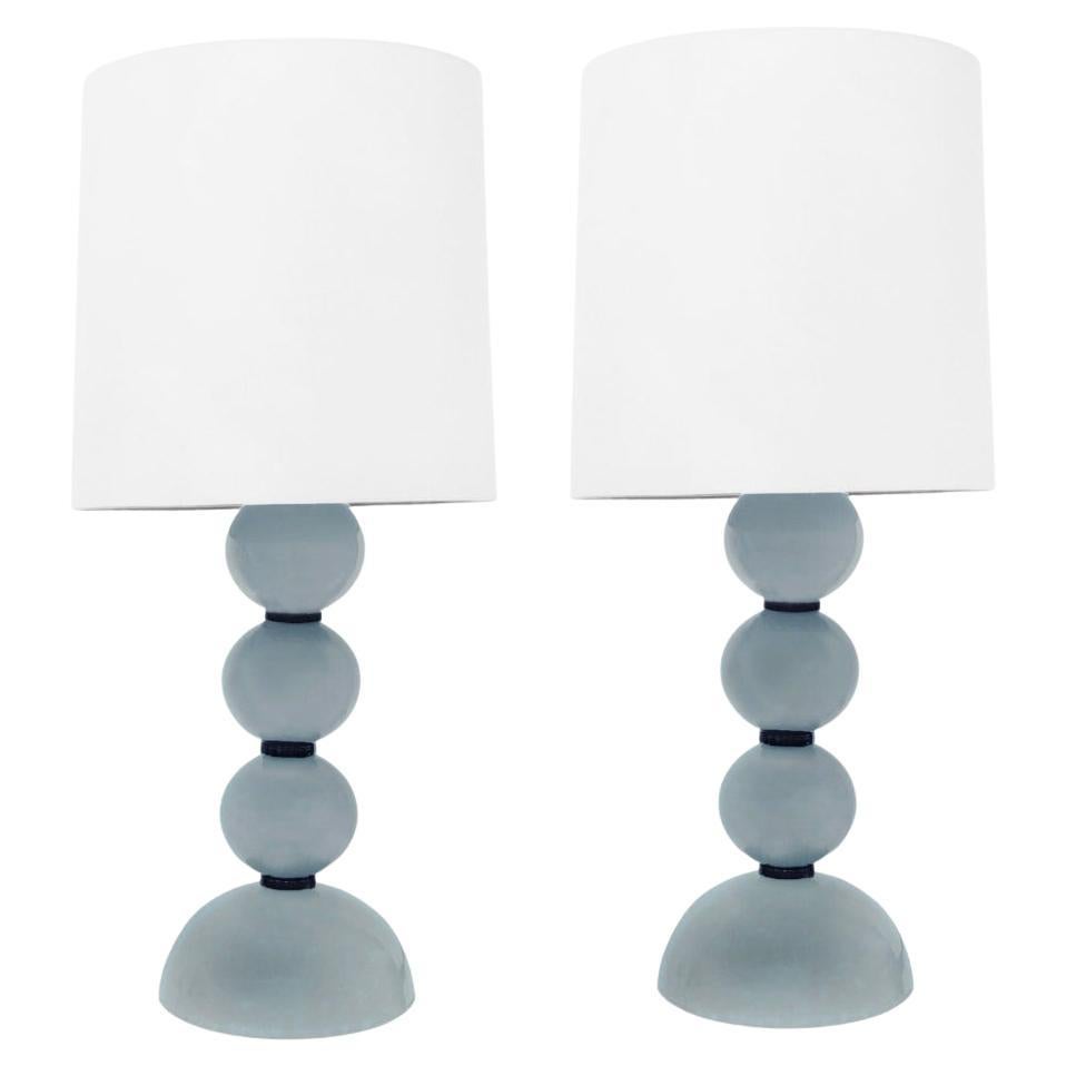 Artisan Pair of Hand-Blown Lattimo Glass Table Lamps