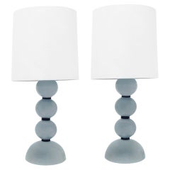 Artisan Pair of Hand-Blown Lattimo Glass Table Lamps