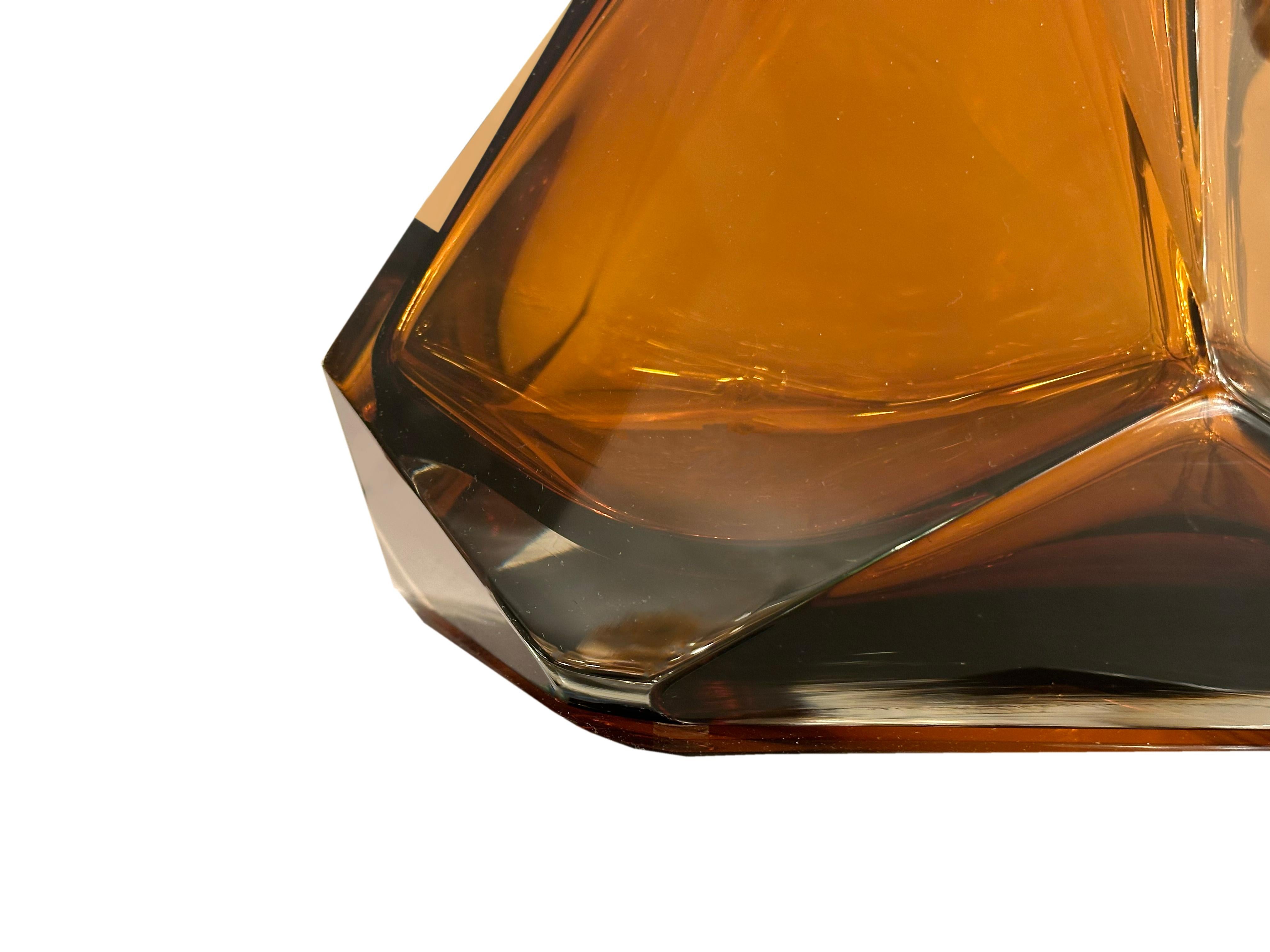 Hand-Crafted Artisan Pair of Large Amber Faceted Murano Glass Table Lamps 2024 For Sale