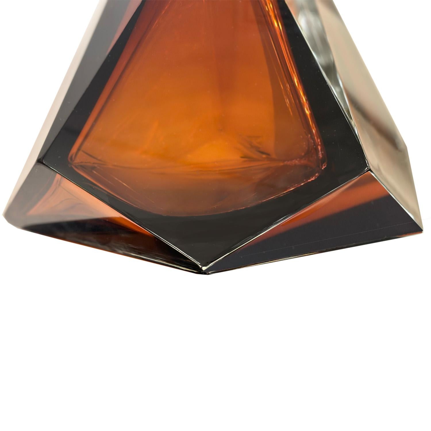 Artisan Pair of Large Amber Faceted Murano Glass Table Lamps 2024 In New Condition For Sale In New York, NY