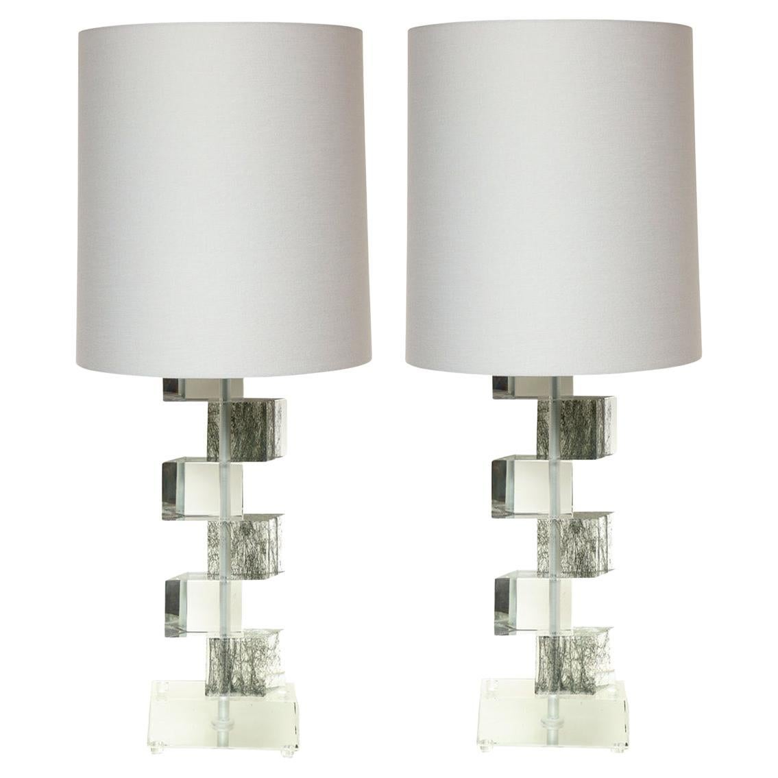 Artisan Pair of Murano Glass Block Table Lamps 2022