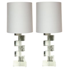 Artisan Pair of Murano Glass Block Table Lamps 2002