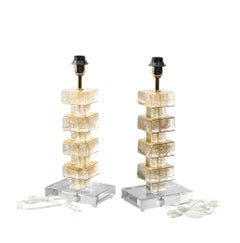 Artisan Pair of Murano Glass Cube Table Lamps
