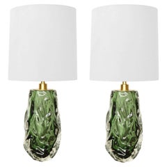 Artisan Pair of Murano Sommerso Emerald Glass Table Lamps, 2022