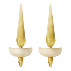 Pareja de apliques artesanales en forma de obelisco de cristal de aventurina Sommerso